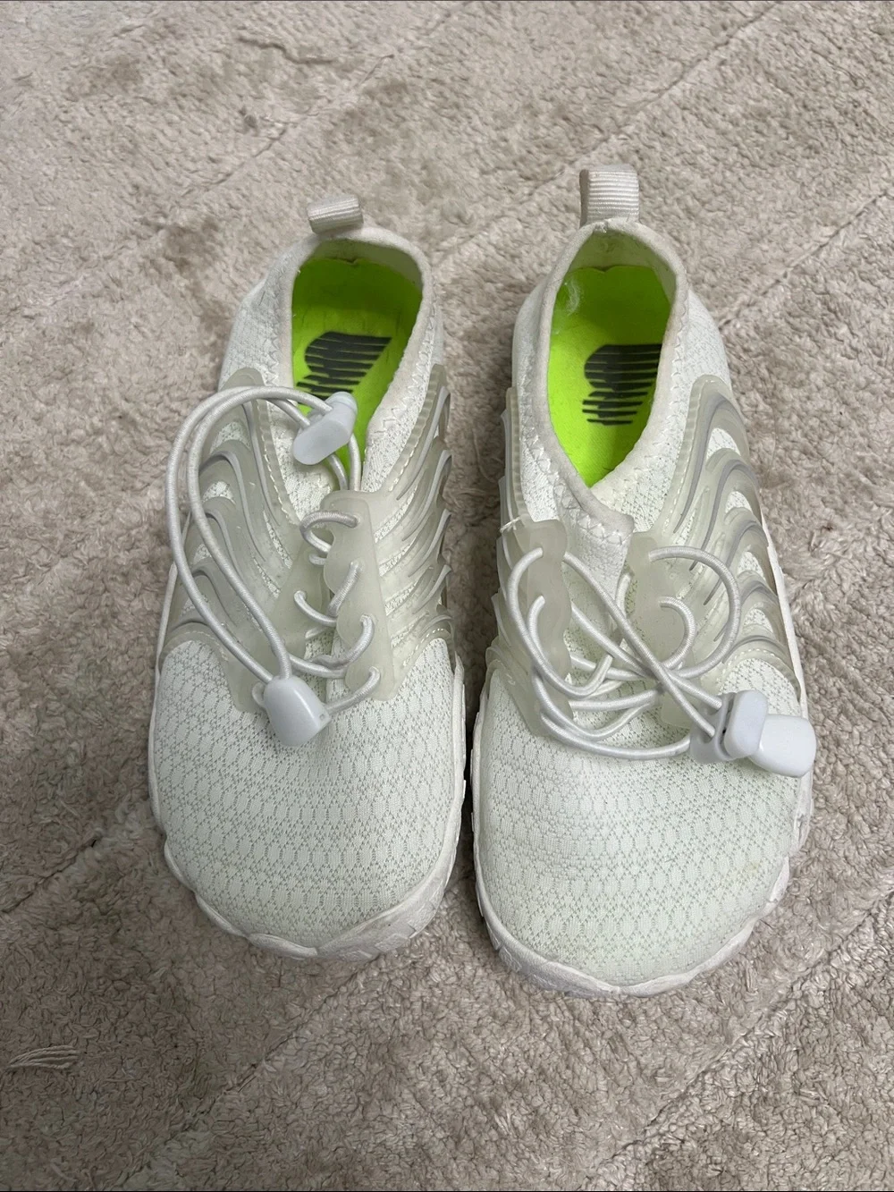 Kids White Athletic Slip-On Sneakers with Lime Insole